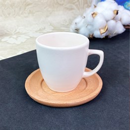 Keramika Beyaz Ahşap Tabaklı Türk Kahvesi Fincanı