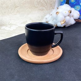 Keramika Siyah Ahşap Tabaklı Türk Kahvesi Fincanı
